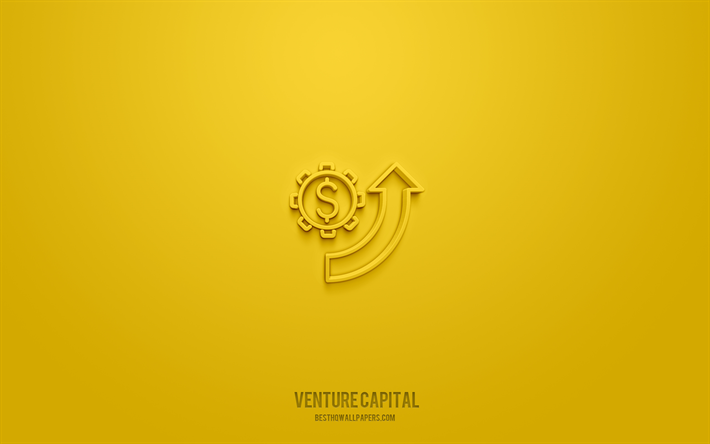 رأس المال الاستثماري رمز 3d, خلفية صفراء, رموز ثلاثية الأبعاد, رأس المال الاستثماري, رموز الأعمال, أيقونات ثلاثية الأبعاد, علامة رأس المال الاستثماري, الأعمال 3d الرموز