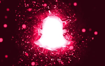 Snapchat pink logo, 4k, pink neon lights, creative, pink abstract background, Snapchat logo, social network, Snapchat