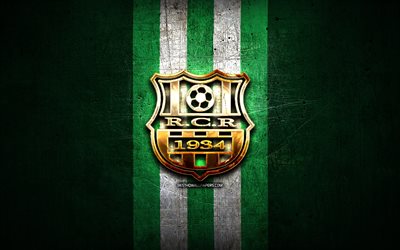 rc relizane fc, logotipo dorado, ligue professionnelle 1 argelina, fondo de metal verde, f&#250;tbol, ​​club de f&#250;tbol argelino, logotipo de rc relizane, ​​rc relizane