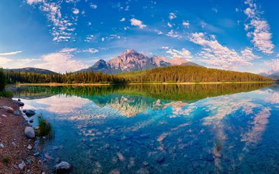 Canada, mountains, lake, forest, summer, beautiful nature, clouds
