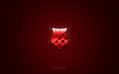 NK Sesvete, Croatian football club, red logo, red carbon fiber background, Prva HNL, football, Zagreb, Croatia, NK Sesvete logo