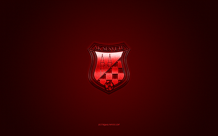 NK Sesvete, Croatian football club, red logo, red carbon fiber background, Prva HNL, football, Zagreb, Croatia, NK Sesvete logo