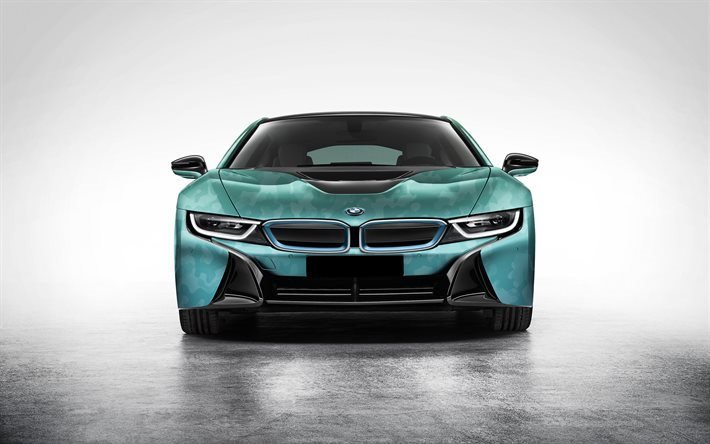 BMW i8, front view, 2017 cars, supercars, blue i8, BMW
