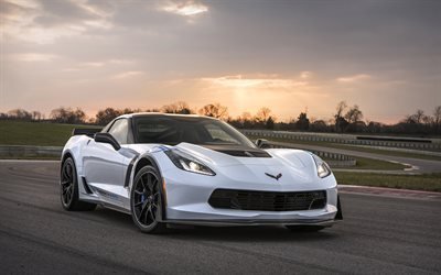 Chevrolet Corvette, 2018, Carbon 65 Edition, Sports car, white Corvette, race track, Chevrolet