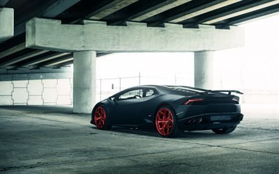 Lamborghini Huracan, Vellano MC, Matte Black, Red wheels, sports car, tuning Huracan, Lamborghini