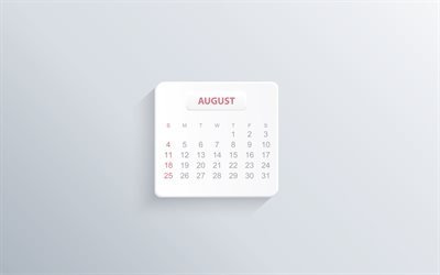2019 agosto de Calendario, el minimalismo, fondo gris, el calendario para el mes de agosto de 2019, tv de estilo