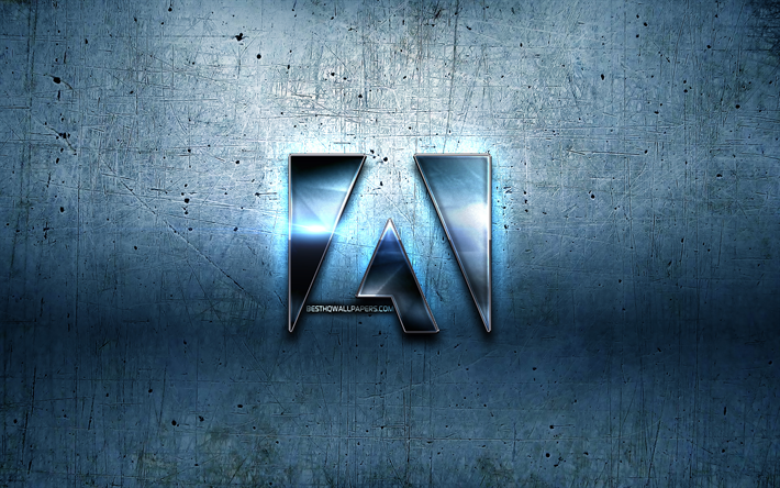 Adobe logotipo de metal, de metal de color azul de fondo, ilustraci&#243;n, Adobe, marcas, Adobe logo en 3D, creativa, el logotipo de Adobe