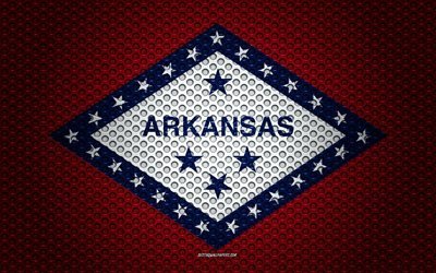 Flag of Arkansas, 4k, American state, creative art, metal mesh texture, Arkansas flag, national symbol, Arkansas, USA, flags of American states