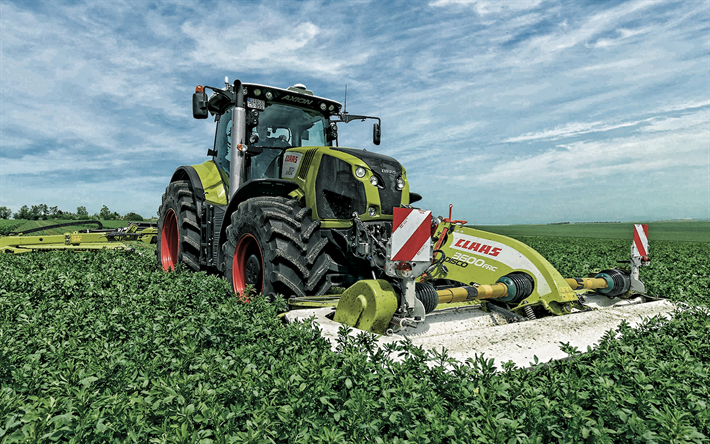 CLAAS AXION 800, el nuevo tractor, moderna maquinaria agr&#237;cola, la cosecha de alfalfa, CLAAS, campo de alfalfa