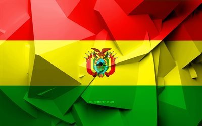 4k, Flag of Bolivia, geometric art, South American countries, Bolivian flag, creative, Bolivia, South America, Bolivia 3D flag, national symbols