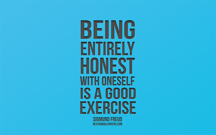 Essere completamente onesti con se stessi &#232; un buon esercizio, Sigmund Freud Cita, sfondo blu, creativo, arte, citazioni popolari