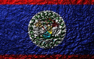 Flag of Belize, 4k, stone texture, waves texture, Belize flag, national symbol, Belize, North America, stone background