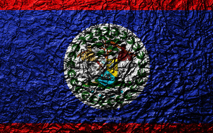 Bandiera del Belize, 4k, pietra, texture, onde texture, Belize, bandiera, nazionale, simbolo, America del Nord, pietra di sfondo