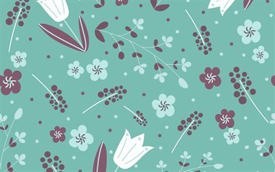 seamless retro floral texture, retro blue flowers texture, turquoise floral background, seamless backgrounds