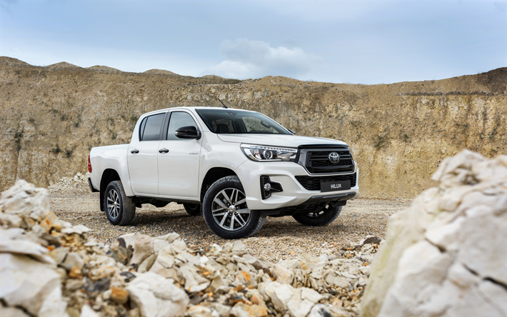 4k, toyota hilux, wei&#223;e pickup, 2019 autos, offroad, suv, 2019 toyota hilux, wei&#223; hilux, japanische autos, toyota