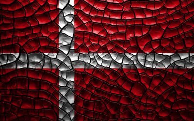 Flag of Denmark, 4k, cracked soil, Europe, Danish flag, 3D art, Denmark, European countries, national symbols, Denmark 3D flag