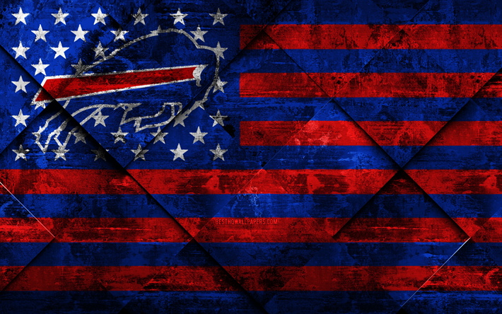 Buffalo Bills, 4k, Americano futebol clube, grunge arte, grunge textura, Bandeira americana, NFL, Buffalo, Nova York, EUA, A Liga Nacional De Futebol, Bandeira dos EUA, Futebol americano
