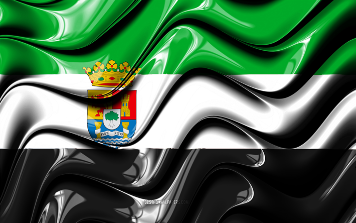 Extremadura bandiera, 4k, Comunit&#224; di Spagna, i distretti amministrativi, Bandiera dell&#39;Estremadura, 3D arte, l&#39;Estremadura, la comunit&#224; spagnole, Estremadura 3D, bandiera, Spagna, Europa