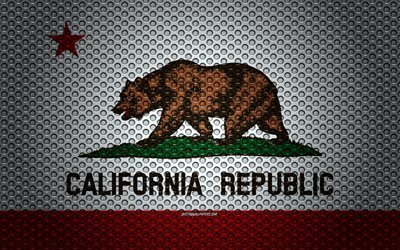 La bandera de California, 4k, el estado Americano, arte creativo, malla de metal textura, California, bandera, s&#237;mbolo nacional, estados UNIDOS, banderas de los estados Americanos