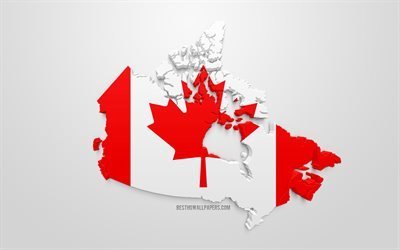 3d flag of Canada, silhouette map of Canada, 3d art, Canadian flag, North America, Canada, geography, Canada 3d silhouette