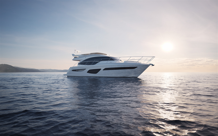 luxury yacht vit, morgon, seascape, soluppg&#229;ng, havet resor koncept