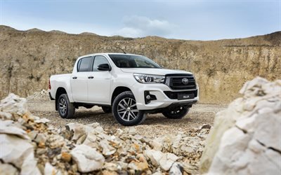 Toyota Hilux, Special Edition, 2019, front view, new white Hilux, pickup truck, Toyota