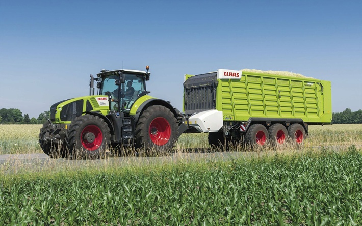 Claas Axion 960, uusi traktori, n&#228;kym&#228; edest&#228;, korjuu k&#228;sitteit&#228;, Claas
