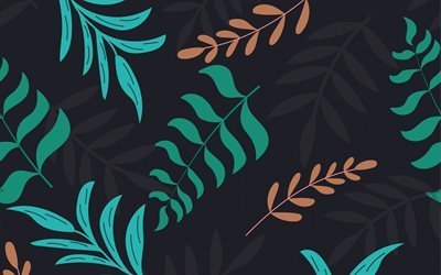 black background with green leaves, floral retro texture, floral backgrounds