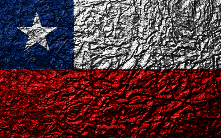 Şili, 4k bayrak, taş doku, dalgalar doku, Şili bayrağı, ulusal sembol, G&#252;ney Amerika, taş arka plan