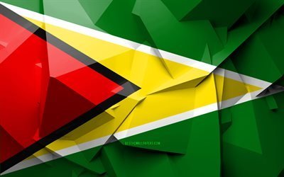 4k, Flagga Guyana, geometriska art, Sydamerikanska l&#228;nder, Guyanese flagga, kreativa, Guyana, Sydamerika, Guyana 3D-flagga, nationella symboler