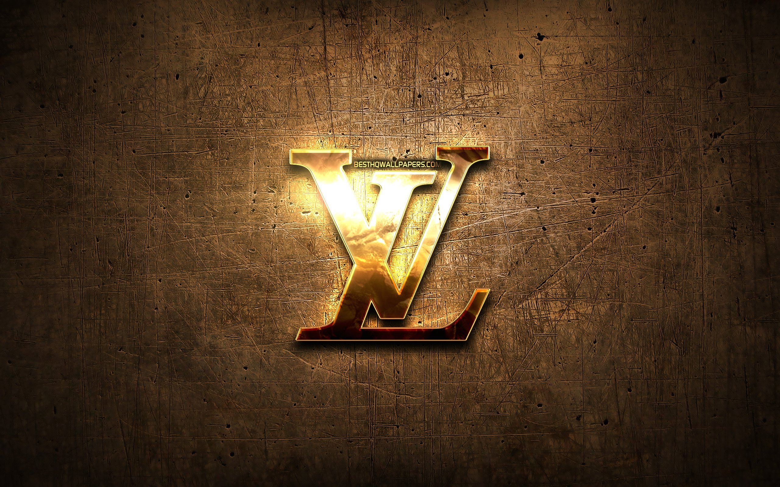 Download wallpapers Louis Vuitton golden logo, artwork, brown metal ...