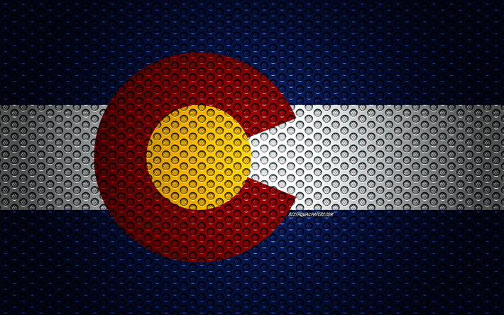Bandera de Colorado, 4k, el estado Americano, arte creativo, malla de metal textura, Colorado bandera, s&#237;mbolo nacional, Colorado, estados UNIDOS, banderas de los estados Americanos