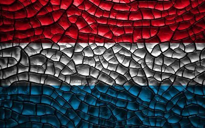 Flag of Luxembourg, 4k, cracked soil, Europe, Luxembourgish flag, 3D art, Luxembourg, European countries, national symbols, Luxembourg 3D flag