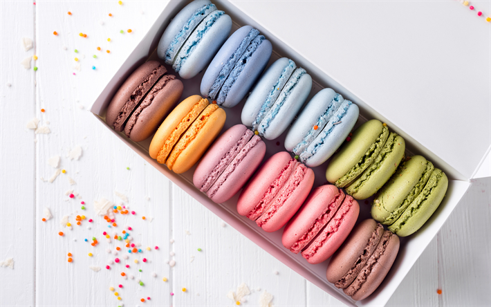 coloridos macarons, pasteler&#237;a francesa, el color de las galletas, dulces, pasteles, macarons