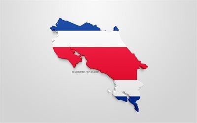 3d flag of the Costa Rica, silhouette of the Costa Rica, 3d art, Costa Rica flag, North America, Costa Rica, Costa Rica 3d silhouette