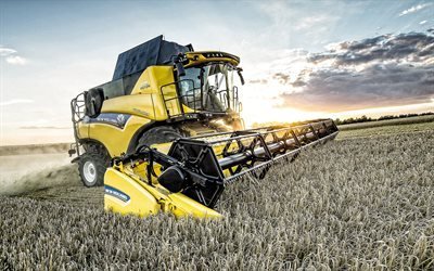 New Holland Cr8-80, combine harvester, harvesting concepts, wheat field, sunset, wheat harvest, New Holland
