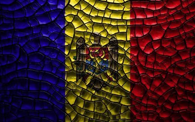 Flaggan i Moldavien, 4k, sprucken jord, Europa, Moldaviska flagga, 3D-konst, Moldavien, Europeiska l&#228;nder, nationella symboler, Moldavien 3D-flagga