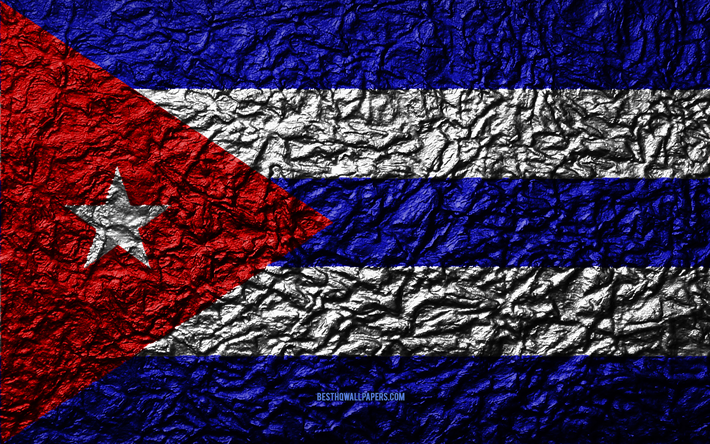 العلم كوبا, 4k, الحجر الملمس, موجات الملمس, العلم الكوبي, الرمز الوطني, كوبا, أمريكا الشمالية, الحجر الخلفية