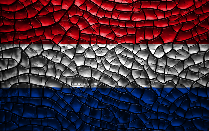 Bandeira da Holanda, 4k, solo rachado, Europa, Holand&#234;s bandeira, Arte 3D, Pa&#237;ses baixos, Pa&#237;ses europeus, s&#237;mbolos nacionais, Holanda 3D bandeira