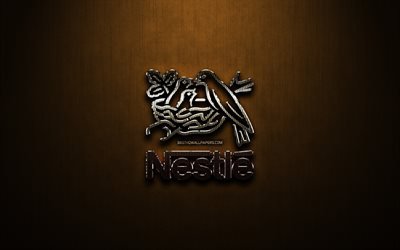 Nestle glitter logotyp, kreativa, brons metall bakgrund, Nestle logotyp, varum&#228;rken, Nestle