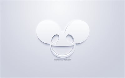 deadmau5, Bianco logo 3D, sfondo bianco, DJ Canadese, Progressive house, electro house, musica elettronica, deadmau5 logo, Joel Thomas Zimmerman