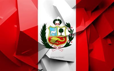 4k, Flag of Peru, geometric art, South American countries, Peruvian flag, creative, Peru, South America, Peru 3D flag, national symbols