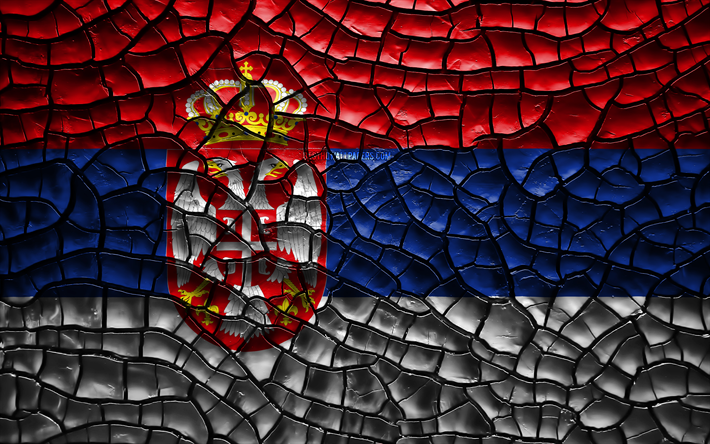Flag of Serbia, 4k, cracked soil, Europe, Serbian flag, 3D art, Serbia, European countries, national symbols, Serbia 3D flag