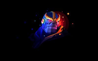 Thanos, svart bakgrund, superhj&#228;ltar, minimal, kreativa, konstverk