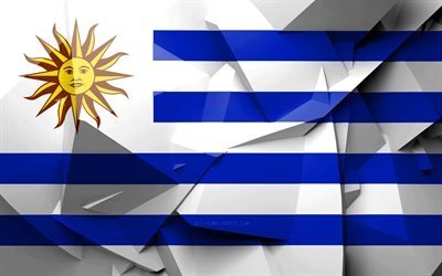 4k, Flaggan i Uruguay, geometriska art, Sydamerikanska l&#228;nder, Uruguays flagga, kreativa, Uruguay, Sydamerika, Uruguay 3D-flagga, nationella symboler