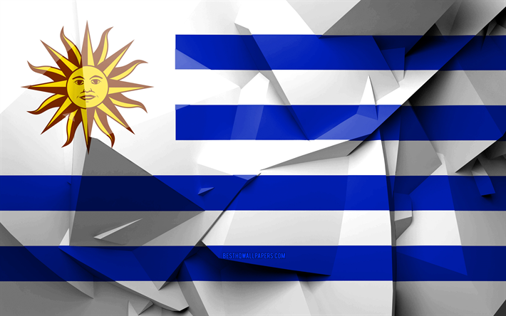 4k, Lippu Uruguay, geometrinen taide, Etel&#228;-Amerikan maissa, Uruguayn lippu, luova, Uruguay, Etel&#228;-Amerikassa, Uruguayn 3D flag, kansalliset symbolit