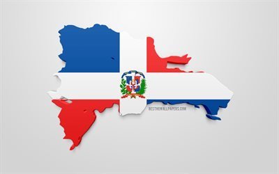 3d-flagga i Dominikanska Republiken, silhuetten av Republiken Dominikanska Republiken, 3d-konst, Nordamerika, Dominikanska Republiken, geografi, Dominikanska Republiken 3d siluett