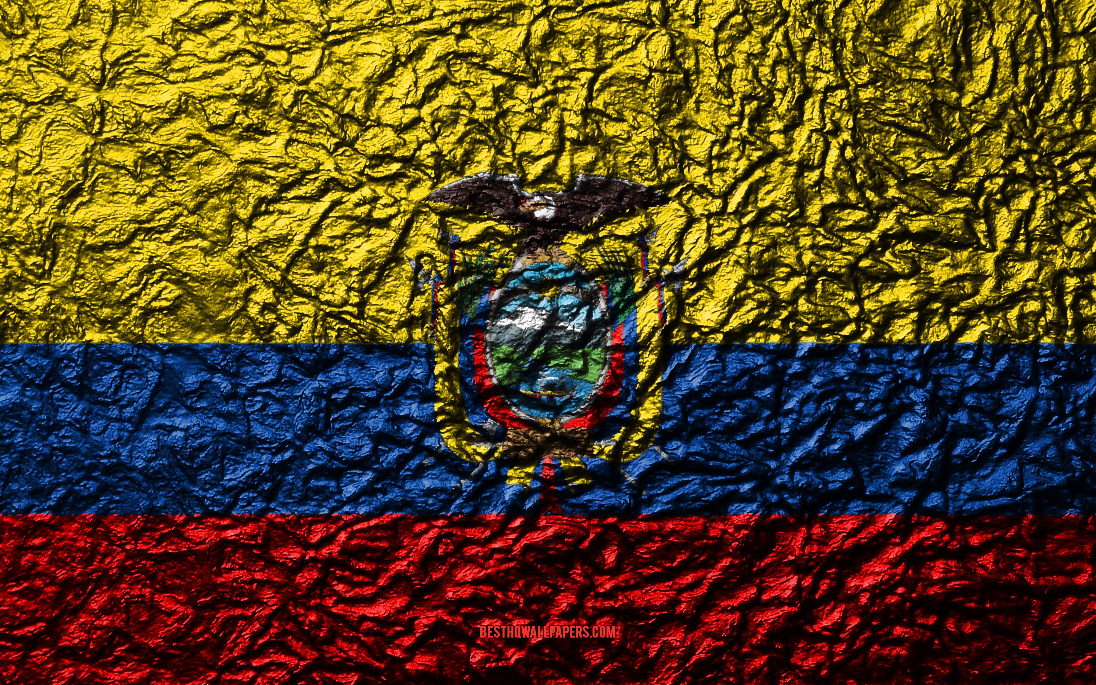 Download Wallpapers Flag Of Ecuador 4k Stone Texture Waves Texture