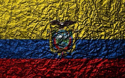 Bandiera dell&#39;Ecuador, 4k, pietra, texture, onde texture, Sucre bandiera, nazionale, simbolo, Ecuador, Sud America, pietra di sfondo