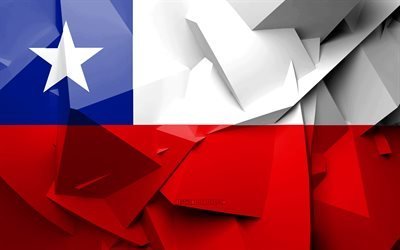 4k, Chilen lippu, geometrinen taide, Etel&#228;-Amerikan maissa, luova, Chile, Etel&#228;-Amerikassa, Chile 3D flag, kansalliset symbolit